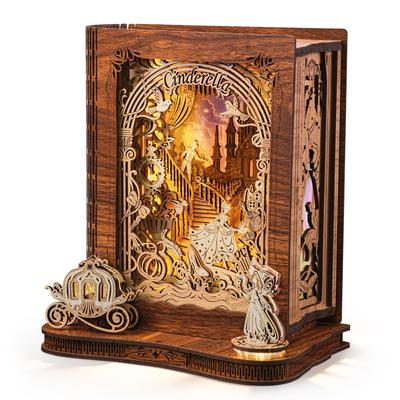 FUNPOLA Cenicienta 3D 3D Libro de Cuentos Nocturnos Libro DIY Decoración del Hogar de Madera Educativo Hada para Niños e Instrucciones Rompecabezas de 99 Piezas, Rompecabezas, Lámpara,
