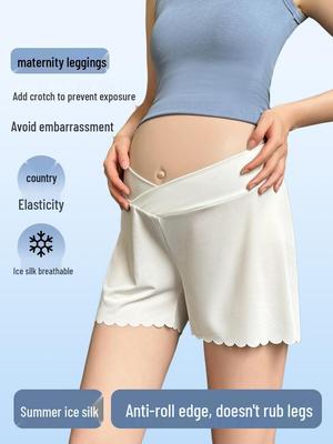 Plus Size Summer Maternity Anti-Exposure Ice Silk Cotton Shorts