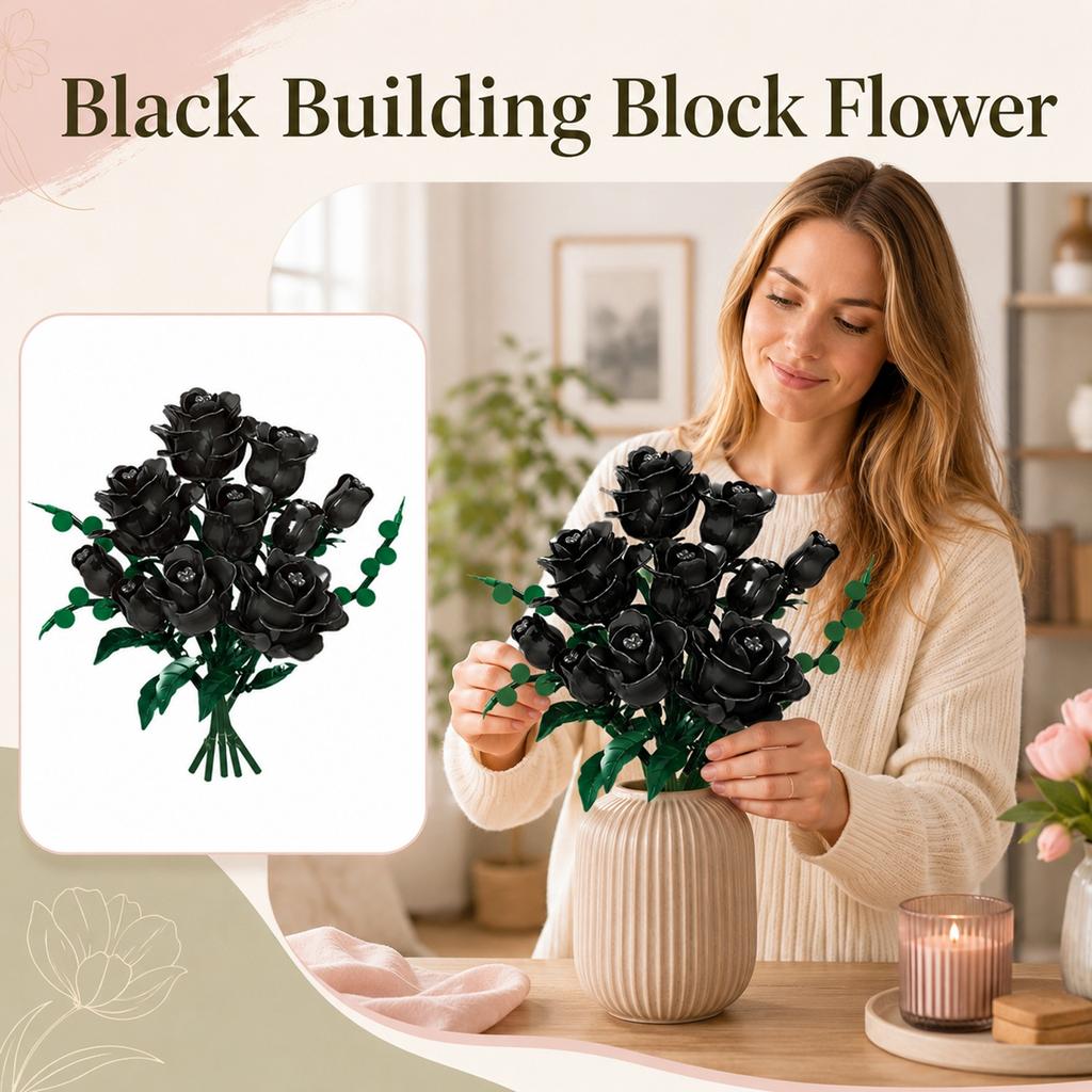 Building Block Flower Bouquet Set - , Creative Desktop Decoration, Educational Puzzle Toy for Boys and Girls (Vase Not Included )