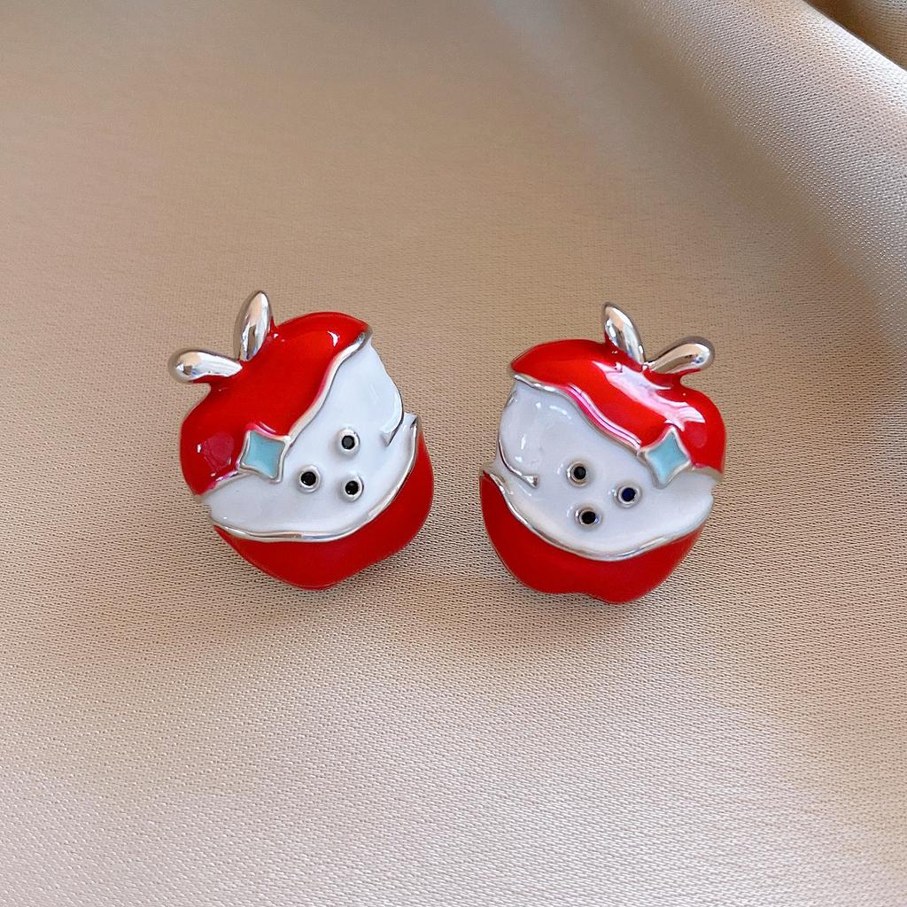 Vintage Simple Zircon Drip Oil Red Apple Earrings Stud Earrings Exquisite Earrings Women