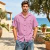 Men's Short Sleeve Casual Shirt Cotton Linen Button Down Collared Top with Chest Pocket for Spring and Summer