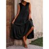 Women Casual Vacation Beach Dress Elegant V-neck Loose Long Dresses Holiday Femme Yellow Black RUFFLES Summer