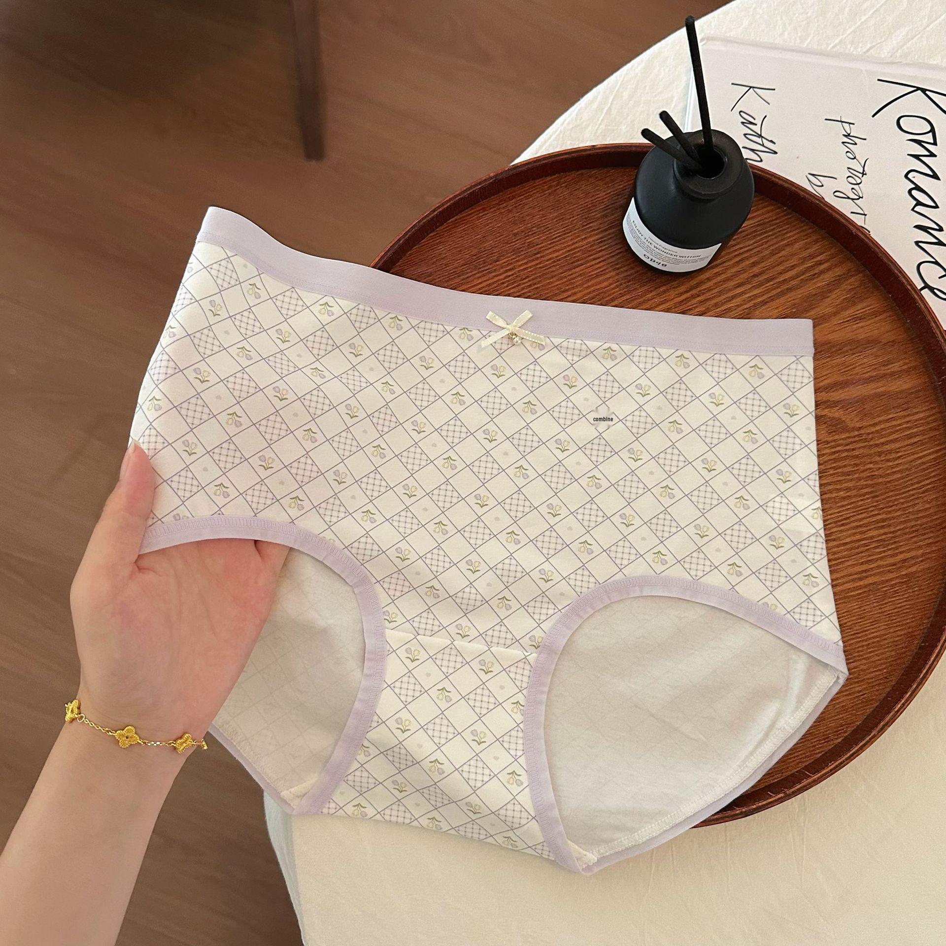 

Women s Purple Printed Mulberry Silk Triangle Panties - Comfortable, Breathable, Antibacterial Crotch One Size