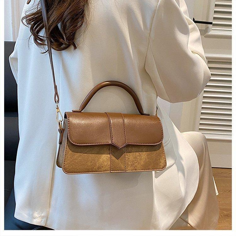 Olive Green PU Leather Patchwork Handbag For Women Flip Cover Crossbody Bag With Top Handle Casual Daily Shoulder Bag