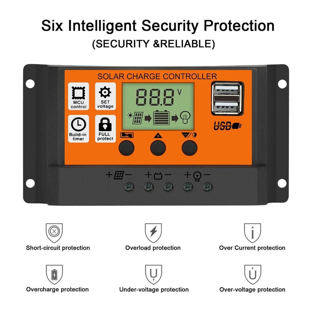 12/24V 100A MPPT Solar Panel Controller Batterieregler Dual USB Autofokus