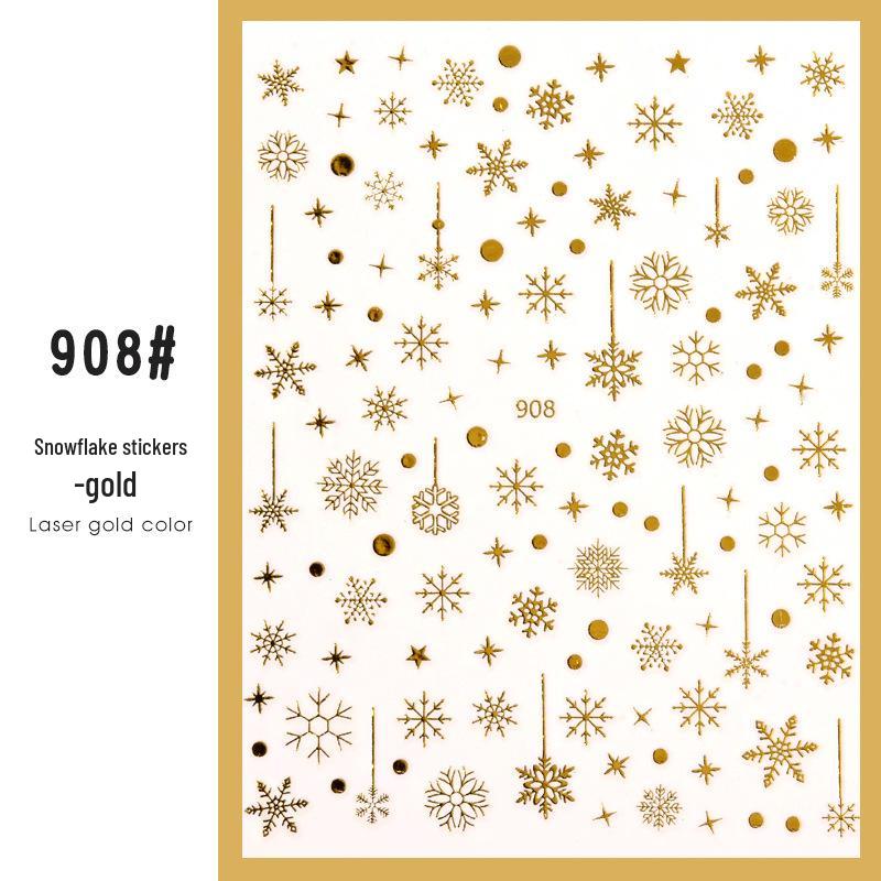 Snowflake Nail Stickers: White Back Adhesive Decals for Christmas, with Gold & Silver Laser Designs