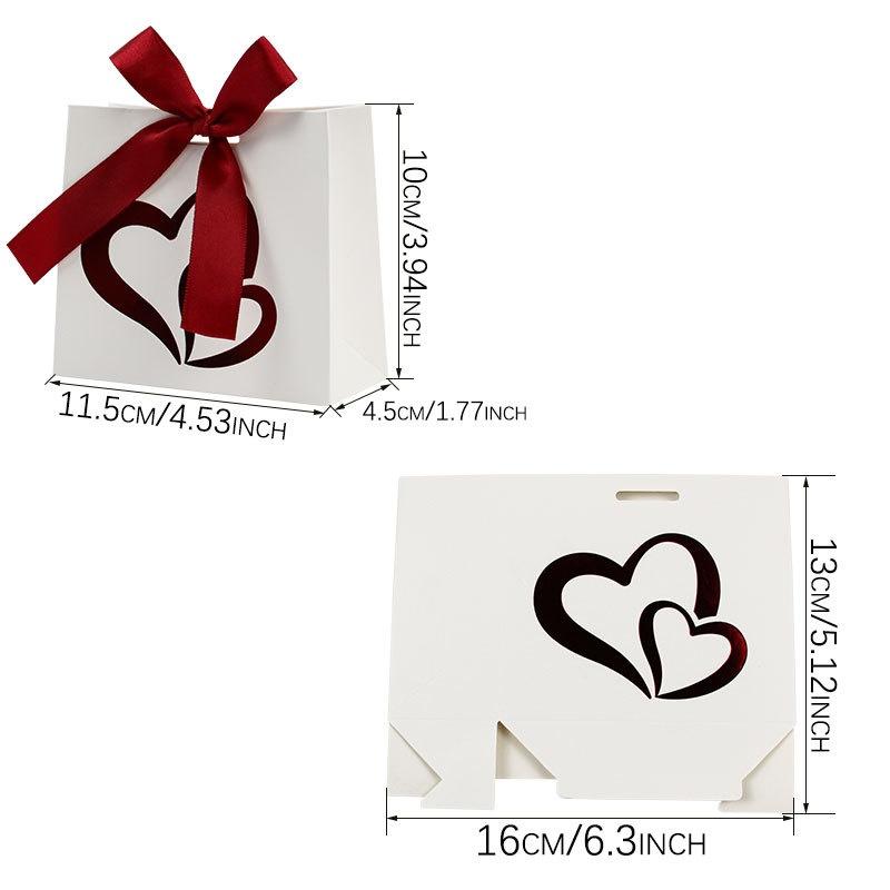 10Pcs Valentine's Day Gift Treat Paper Boxes With Ribbon Party Favor Heart Design Goodie Gift Boxes For Wedding Anniversary