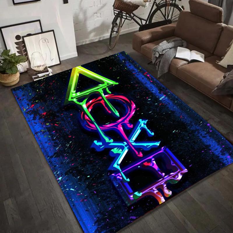 Neon Geometric Graffiti Rug - Abstract Spray Paint Art Carpet Mat for Living Room Home Decoration Home Carpets for Living Room