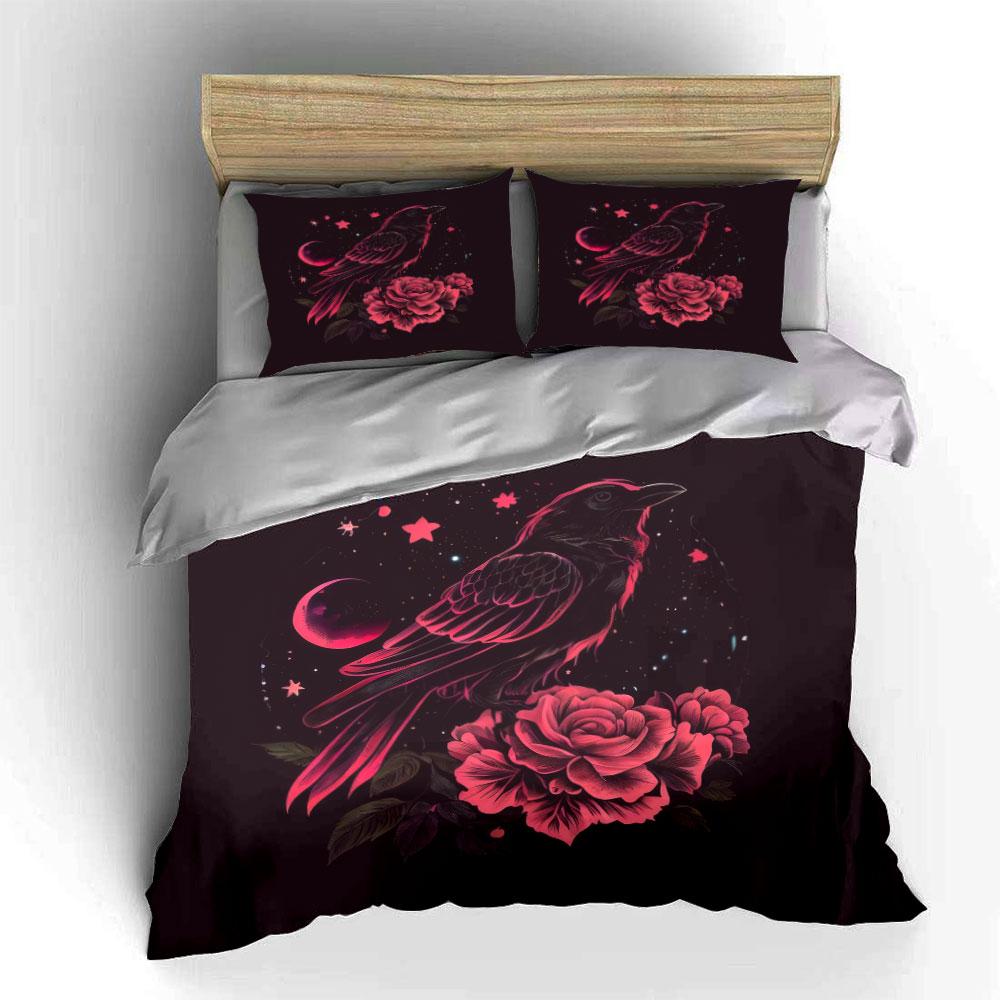 Starry Raven Floral Decor Set Soft Comfortable Duvet Cover Bedding Set Included 1*Duvet Cover & 2*Pillowcases, Gift