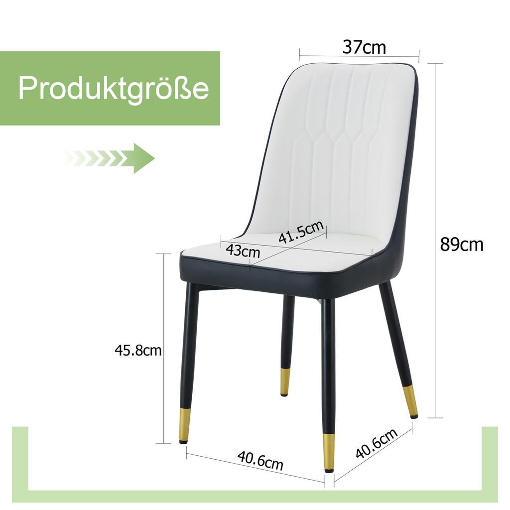 Set of 2 Modern Dining Chairs with PU Leather Backrest in Black-White Combination and Black Metal Legs.
