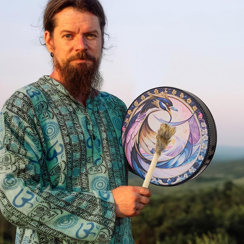 

Шаманский бубен с принтом птицы, барабанные инструменты, духовный инструмент, красочные шаманские инструменты, медитативный барабан для музыки, медитации United States