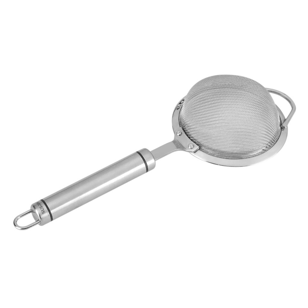 Stainless Steel Food Strainer, 304 Heat Resistant Kitchen Oil Filter with Non Slip Handle and Hanging  , for Draining Fried Food Noodles Dumplings