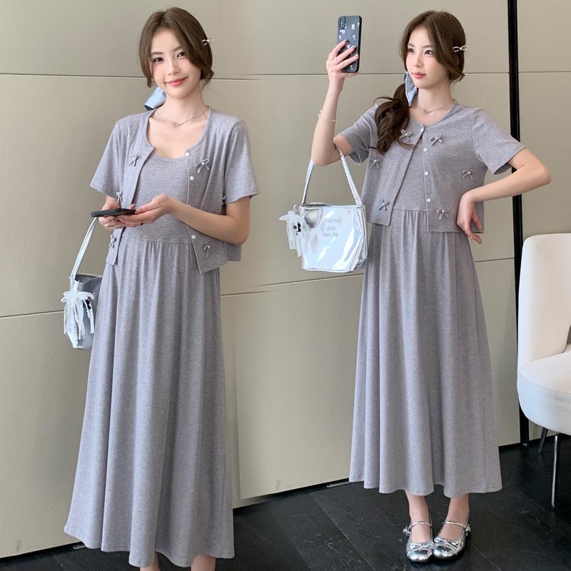 Summer 2026 Korean Style 2-Piece Maternity Set - Short Sleeve Dress XL