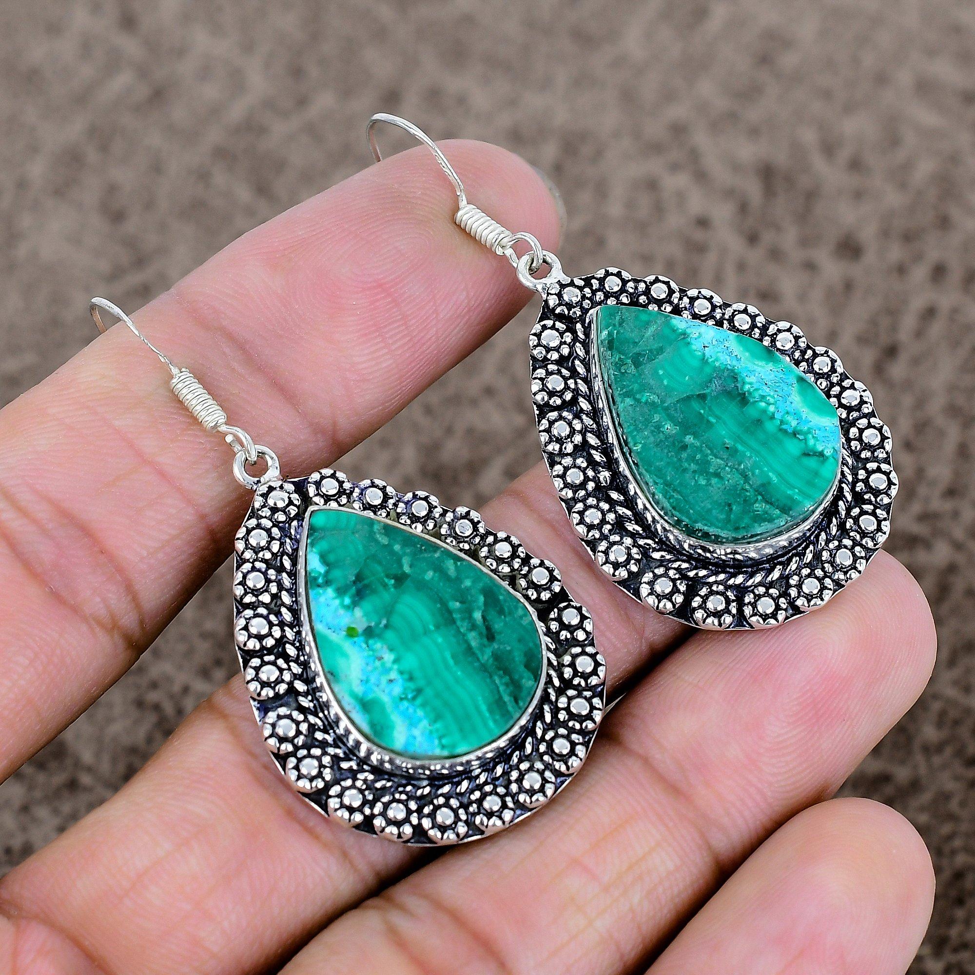 

Chrysocolla Malachite Gemstone 925 Sterling Silver Jewelry Earring 2.09 KKG-692