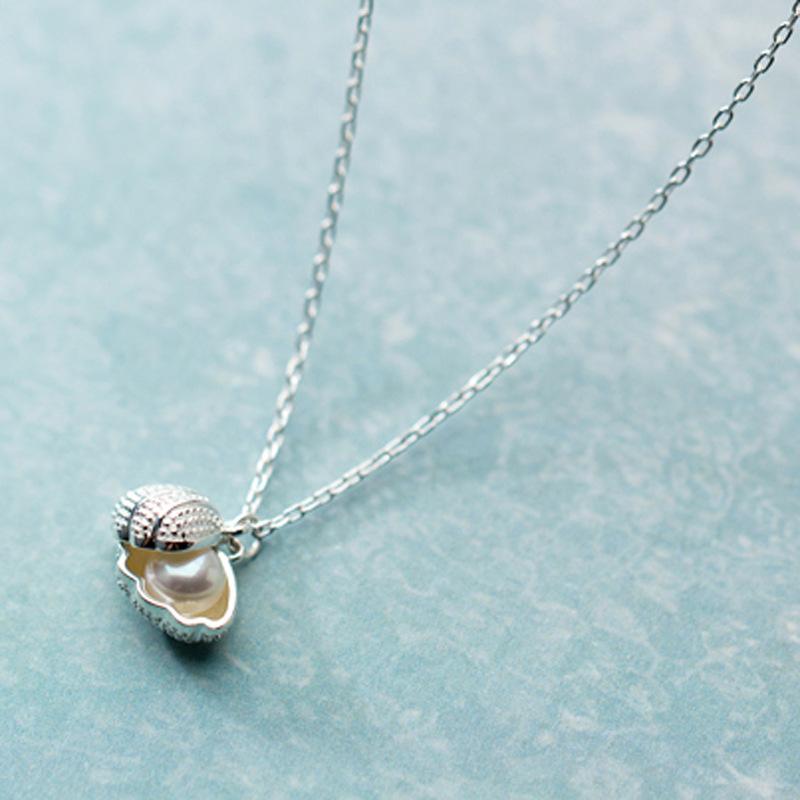 Korean Version Shell Necklace Women'S Cute Retro Animal Pearl Pendant Simple Collarbone Chain Jewelry Premium Durable