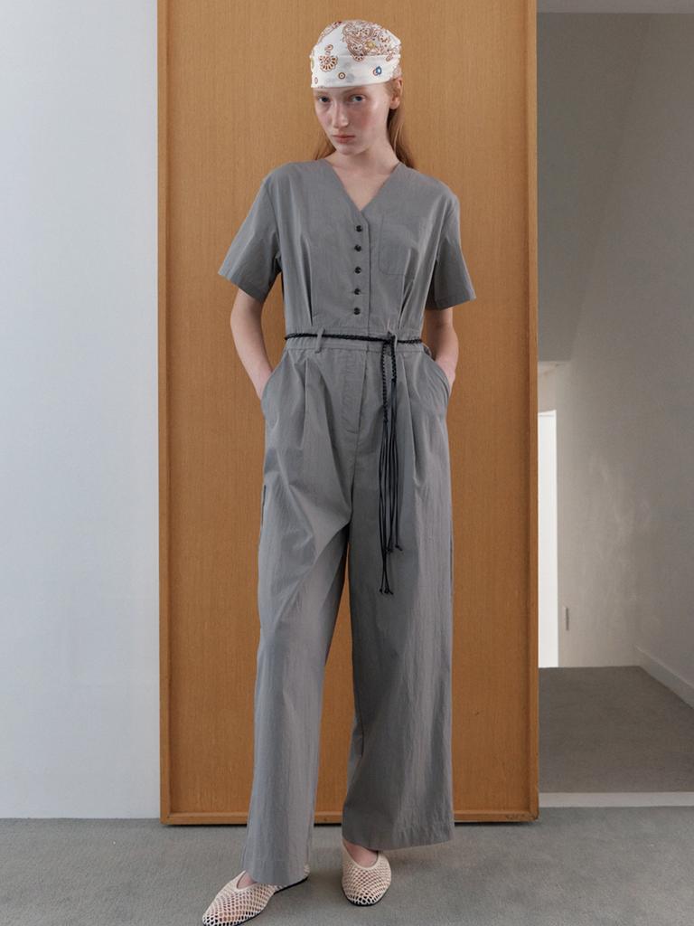 Elssibeui V-Neck Button Jumpsuit_Light Gray