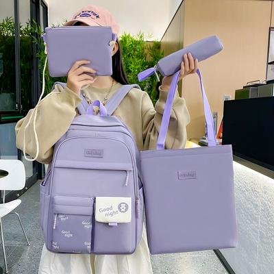 Primary and Secondary School Students' School Bag Tutoring Bag Four Piece Korean Version Small Fresh Large Capacity Backpack Student School Bag