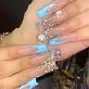 Blue French Flower Colored Diamond Fake Nail Spice Girl Cross-border Wearing Nail Pads Wearable Nail Pads Wholesale
