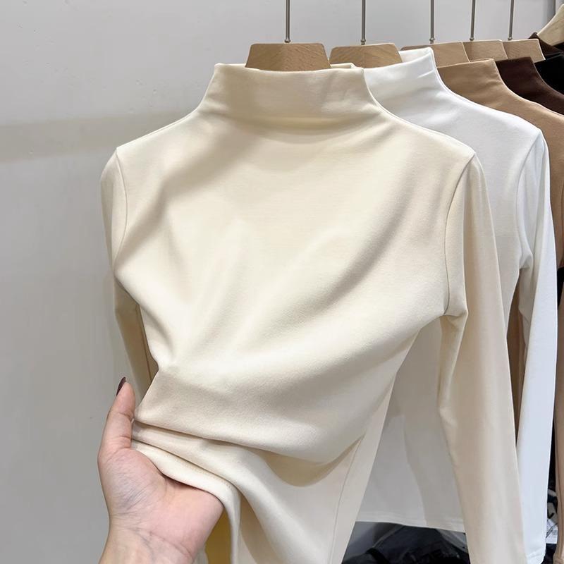 Thickened Semi-turtleneck German Velvet Base Shirt for Women Autumn-winter Style Warm with A Long-sleeved T-shirt Student Top