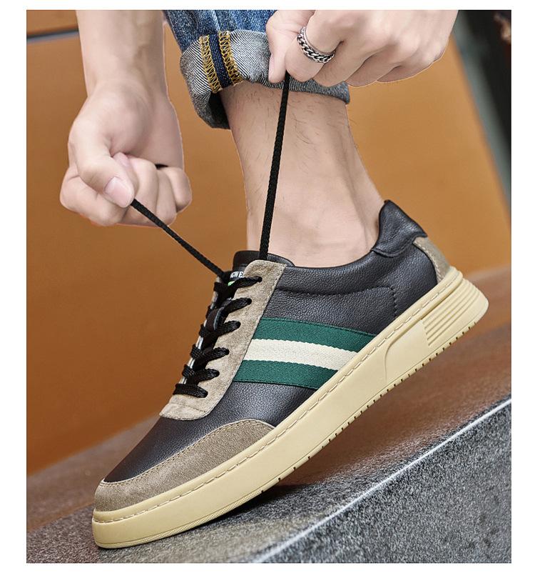 New Shoes for Men Cow Leather Casual Shoes Leisure Striped Sport Shoes Youth Slip-on Sneaker