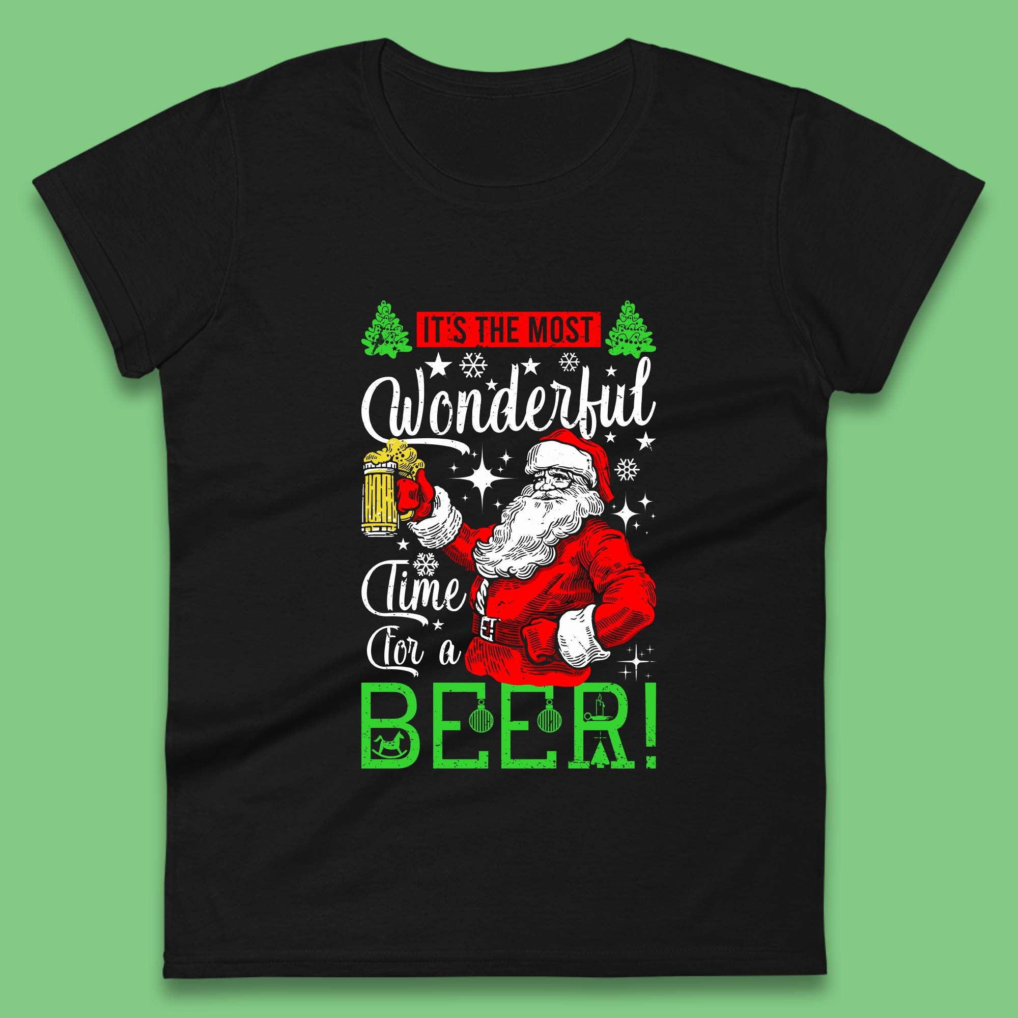 It s The Most Wonderful Time For A Beer Christmas Santa Womens T Shirt Mens Tops Tees Unisex L