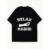 Relaxační Oversized Tričko Habibi Bílé Písmo a Grafický Potisk Ležérní Streetwear Pro Ženy