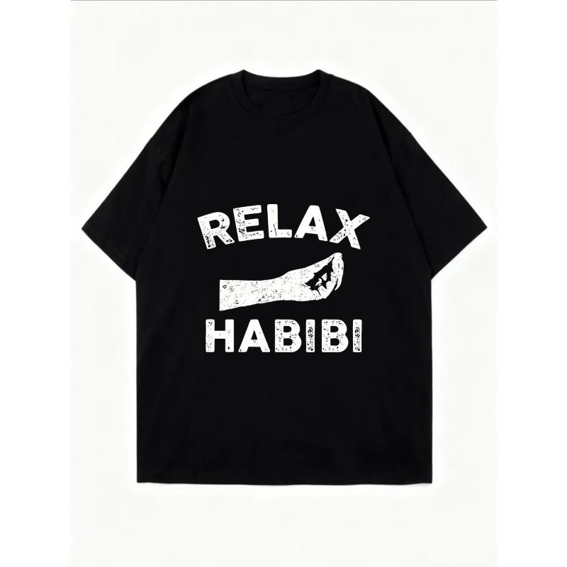 Relaxační Oversized Tričko Habibi Bílé Písmo a Grafický Potisk Ležérní Streetwear Pro Ženy