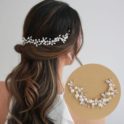 Bride Wedding Headdress Rhinestone Princess Style Faux Pearl Stage Show Performance Hair Decoration Wired Bridesmaid Bride Wedding Hair Jewelry