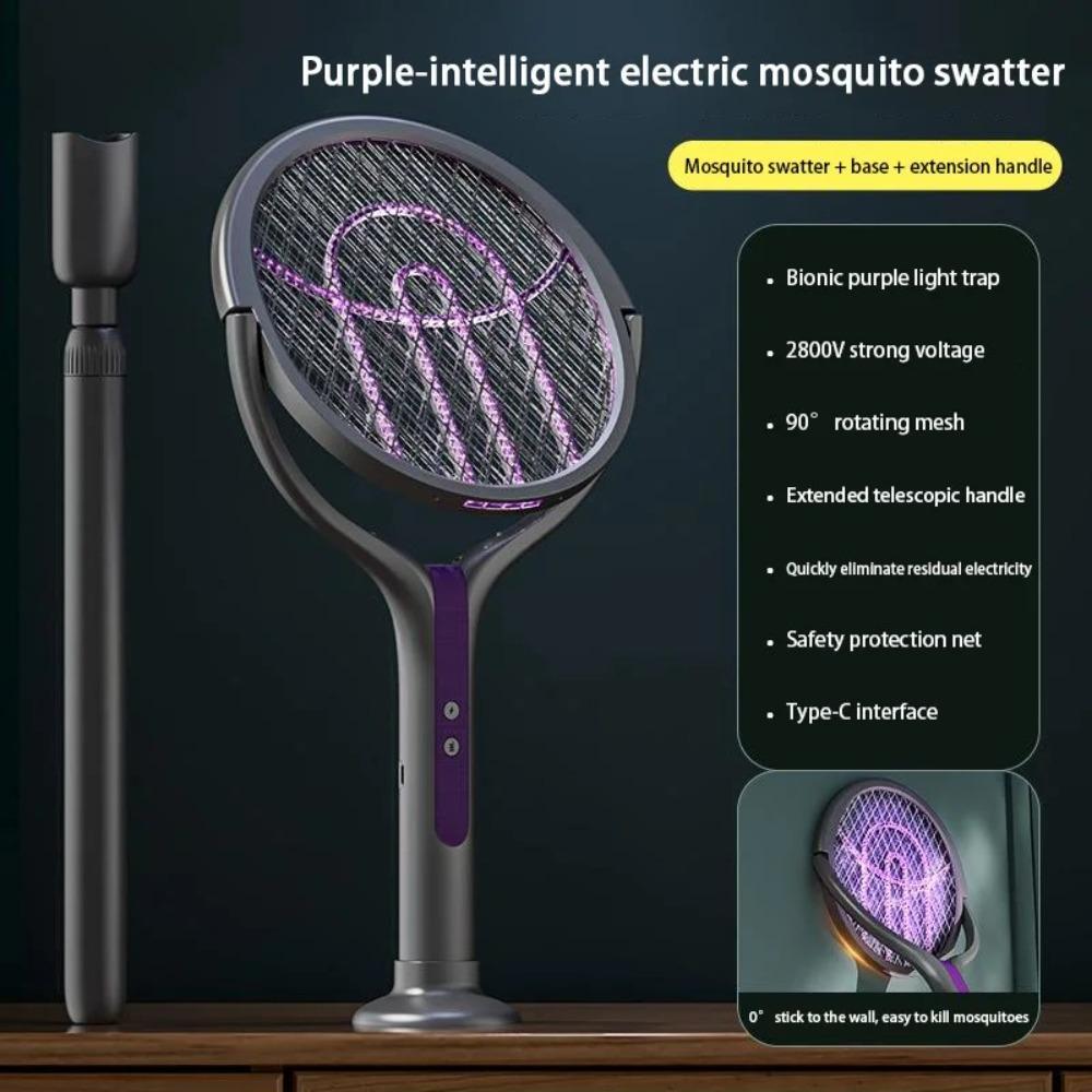 USB Rechargeable Scalable Electric Mosquito Swatter 2 In 1 Fly Swatter Trap Bug Zapper  Indoor