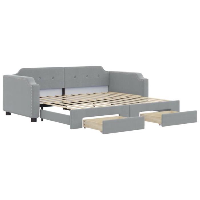 VidaXL Daybed with Trundle and Drawers Light Grey 90x190 Cm Fabric 3197680