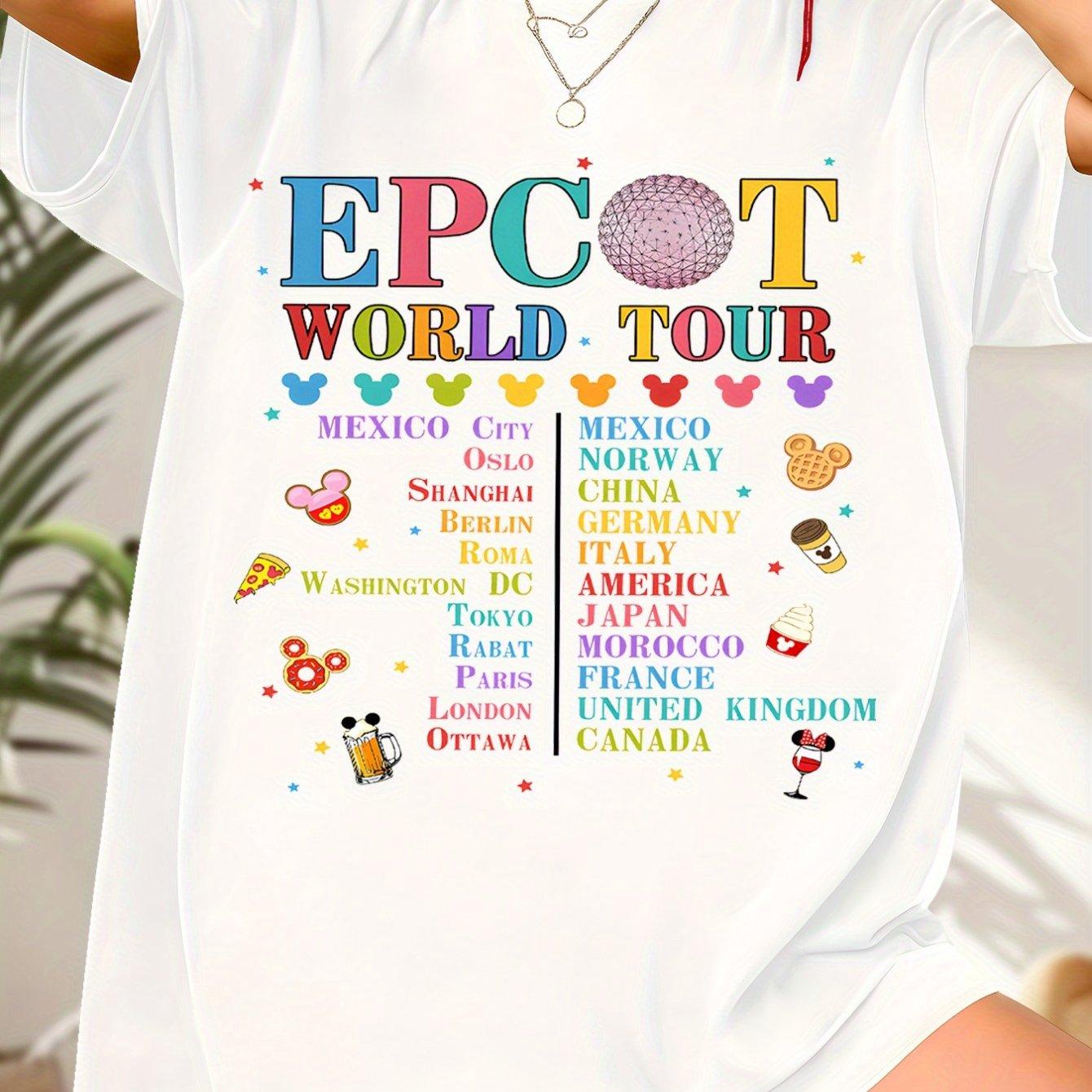 

EPCOT World Tour Graphic Tshirt All Season Pure Cotton Casual Fashion Suitable for Both Unisex and Women S