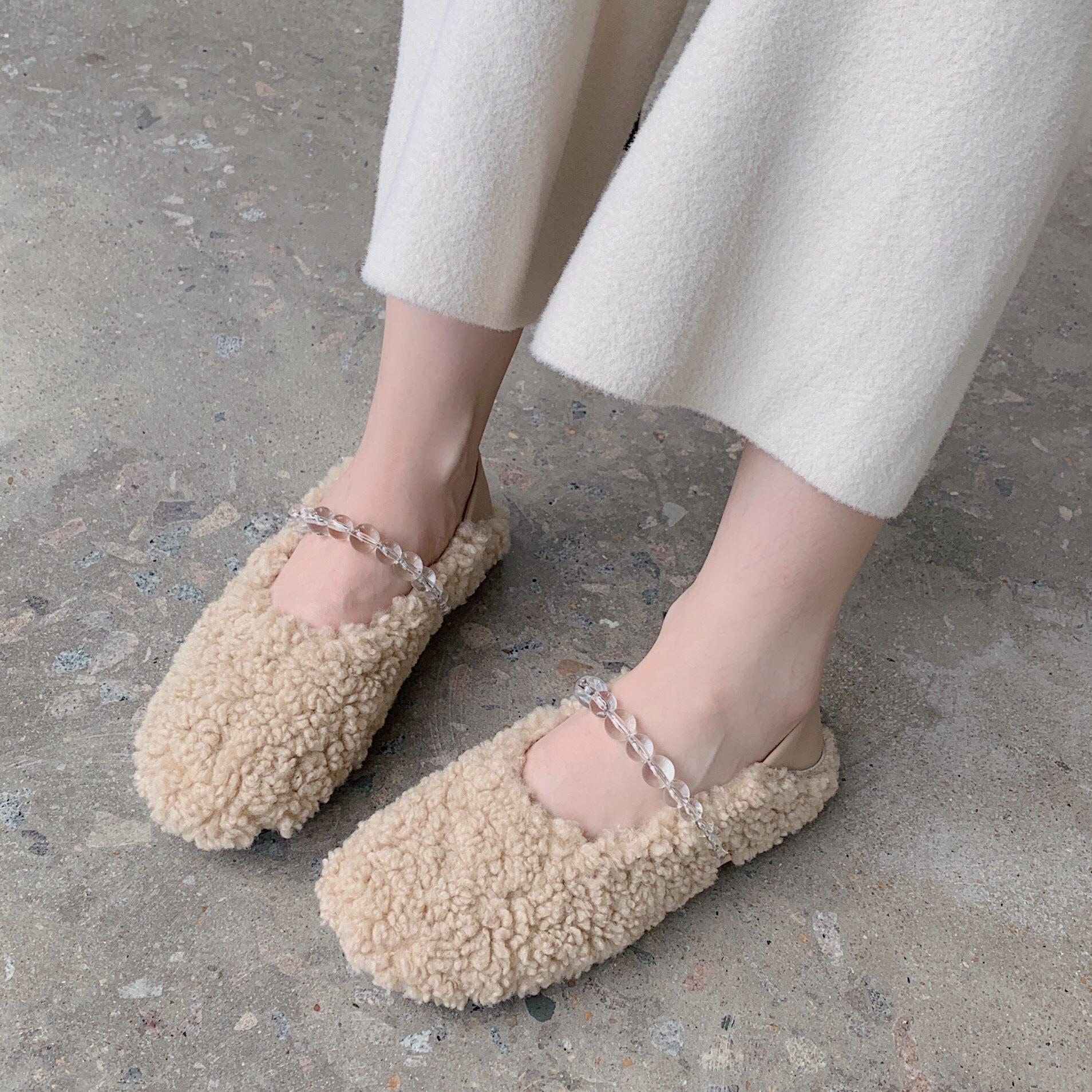 

Шикарные мокасины из овечьей шерсти женские с бусинами и кристаллами из хлопка Мэри Джейн женские меховые балетки плюшевые зимние туфли женские добавить кашемировые мокасины 5 абрикосовый