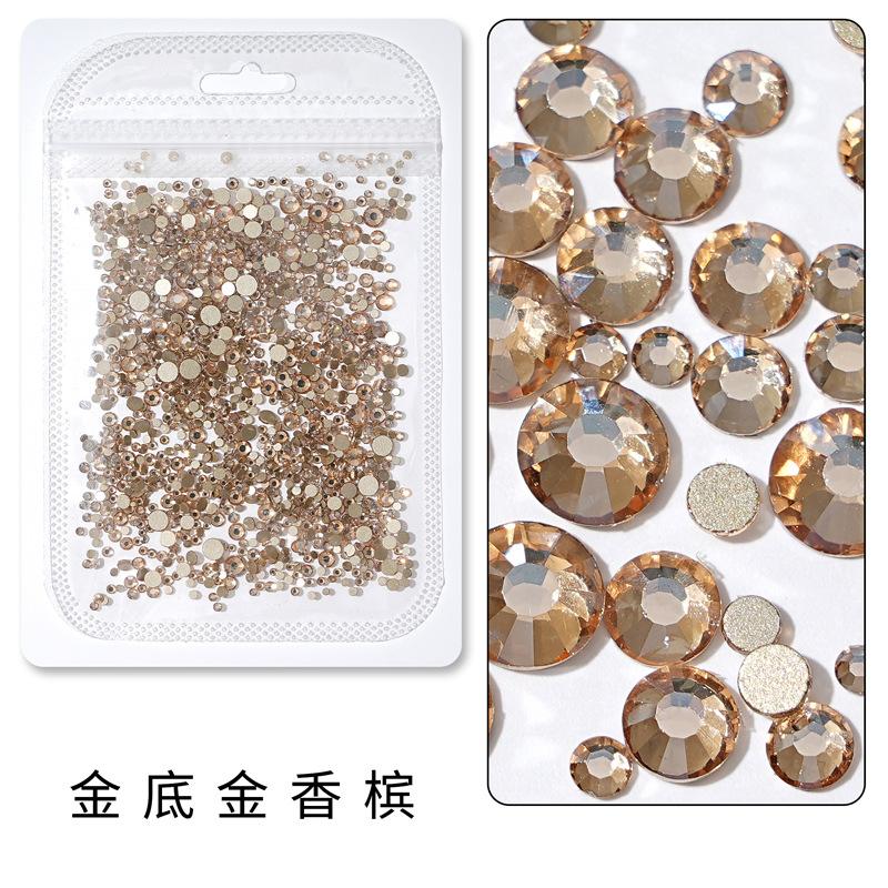 1440 buc, Un pachet întreg de manichiuri colorate, Diamante cu fund plat, Burghie din sticlă de cristal nu pot cădea de pe fund, Bijuterii cu diamante rotunde cu dimensiuni mixte.