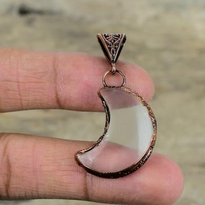 Kristall-Anhänger, galvanisierter Kupfer-Edelstein-Anhänger, Kristallschmuck, handgefertigter Anhänger, Verlobungsgeschenke, Kupferschmuck, Halbmond-Anhänger