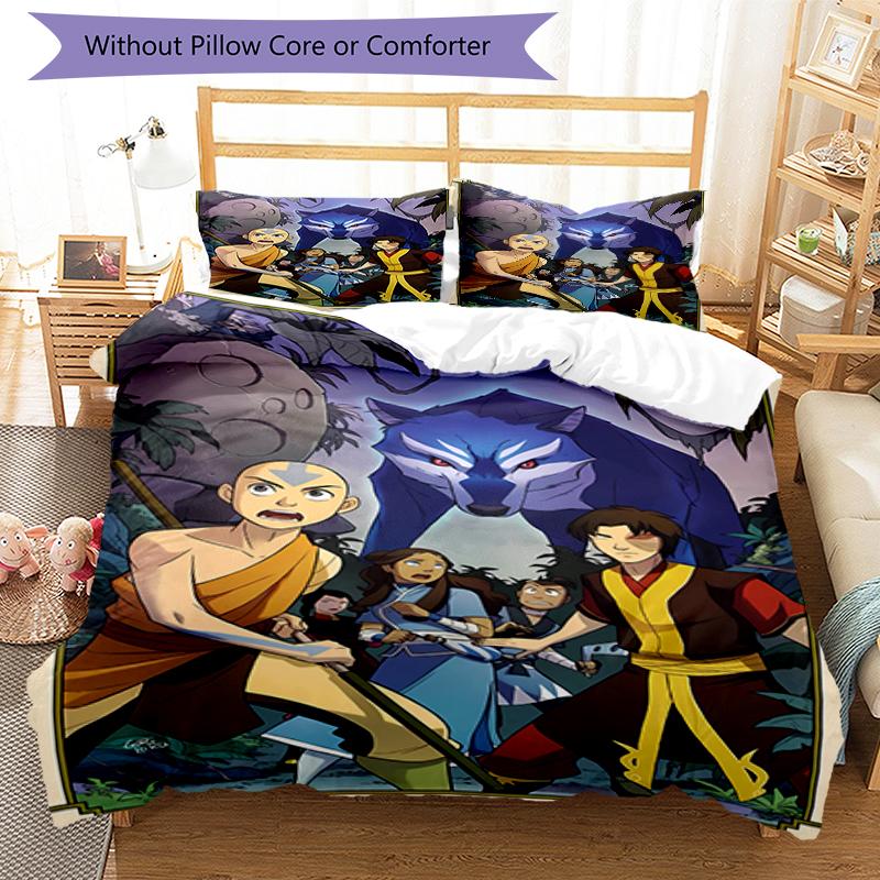 Set di biancheria da letto con motivo Avatar The Last Airbender da 3 pezzi, set copripiumino include copripiumino e federe, perfetta decorazione per la camera da letto per tutte le stagioni e regalo