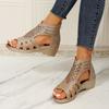 Summer New Large Size Slope Heel Hollow Back Zipper Casual Sandals
