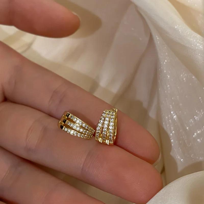 PONYKISS Серебряные Циркониевые Трехслойные Круглые Штифты 18 карат для Женщин Модные Изящные Минималистичные Аксессуары