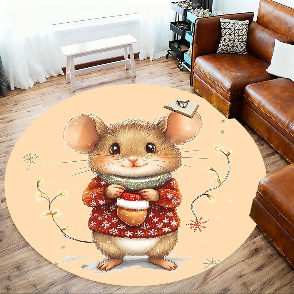 1pc mouse winter Round Chair mat Area Rug - Non-Slip, Floor Mat for Office, Bedroom, and Indoor Decor -1002026