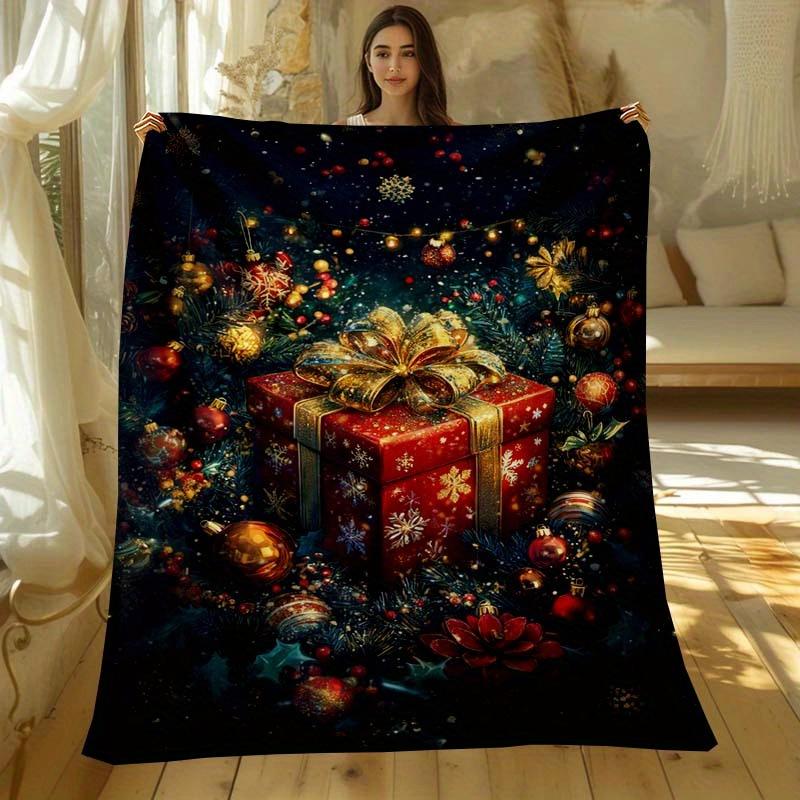 Christmas gift box digitalprinted polyester Bedroom velvet flannel soft sofa cover blanket Fleece soft sofa cover blankets