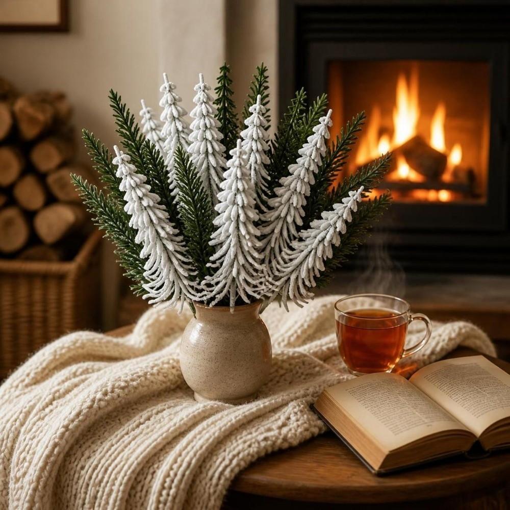 10PCS Snow Flocking Fake Cypress Leaves Plastic Simulation Pine Needle  Party Supplies