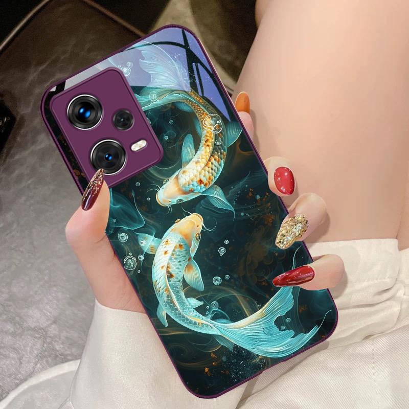Good Luck Koi Red For Xiaomi 14 Ultra 13 Lite Redmi Note 13 11 Pro 12 Plus Poco X6 3 Pro F4 6 GT Tempered Glass Phone Case
