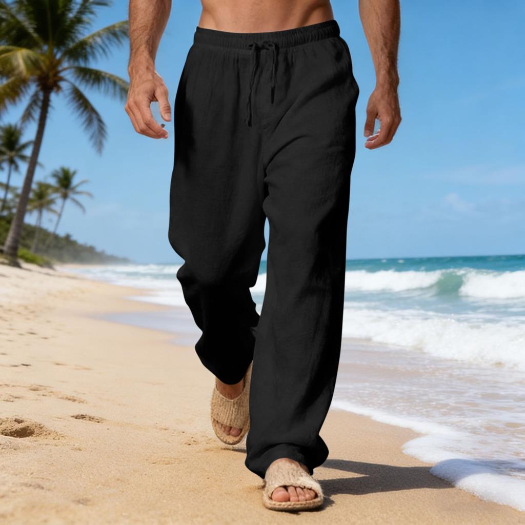 Men's Casual Loose-fitting Jogging Pants, Straight-leg Wide-leg Trousers, Drawstring Cotton And Linen Casual Pants.
