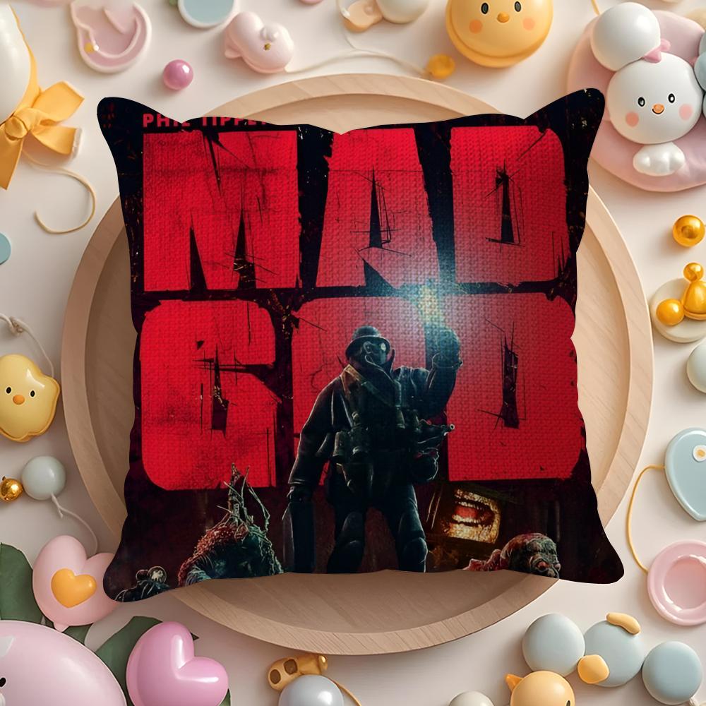 M-Mad G-God Cushion Cover Natural Linen Organic Fabric Double-Sided Printing Sofa Home Decor Gift Pillow Cover