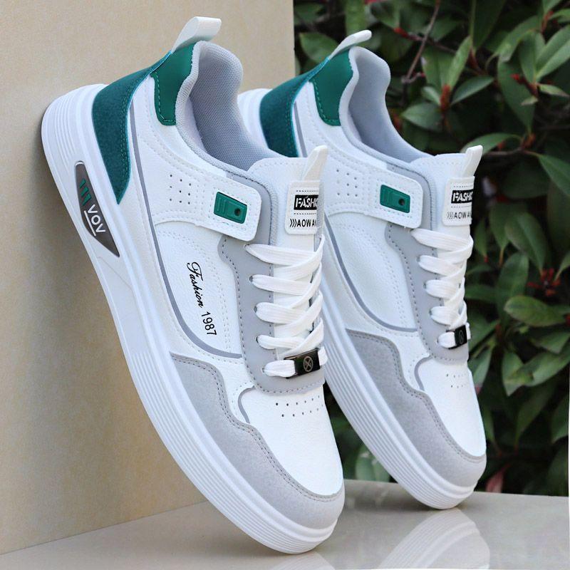 Leather Soft-soled Student Shoes Spring Men's Breathable and Deodorant White Casual Board Shoes Soft-soled Wear-resistant Sports Shoes