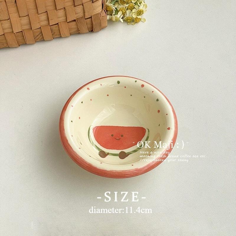 Cute Small Plate with Fruit Pattern, Underglaze Color Ceramic Sauce Plate Tomato Sauce Plate Exquisite Snack Plate