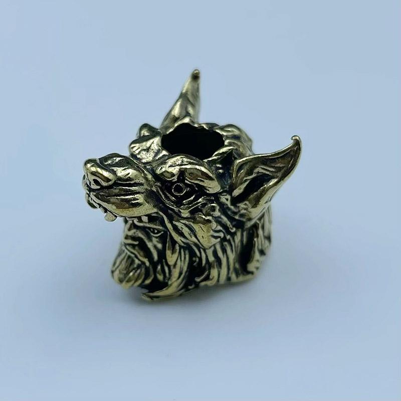 Frostwolf Head Sculpture Brass Knife Bead Edc Outdoor Diy Paracord Woven Lanyard Pendant Jewelry Umbrella Rope Hanging Accessory