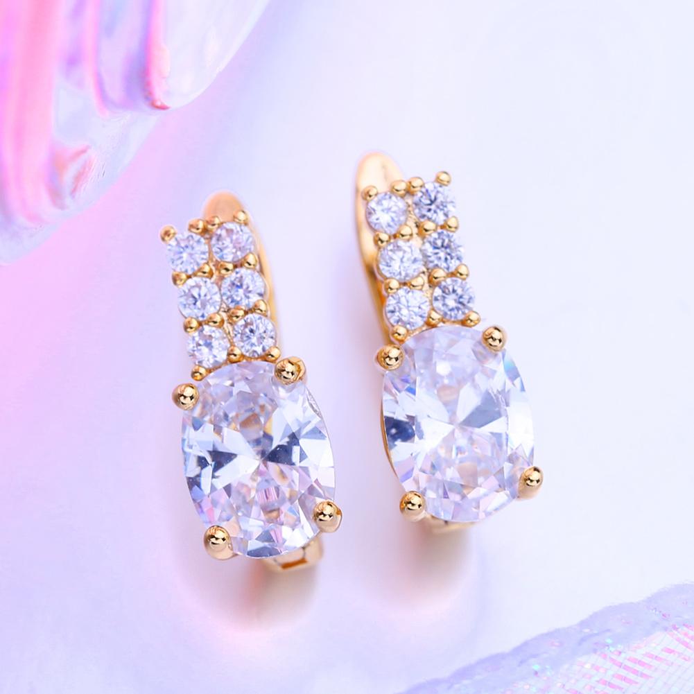 LSOOYH Clip Ohrringe Rose Gold Farbe Mode Ohrring Für Frauen Geometrie Zirkonia Ohrstecker Schmuck