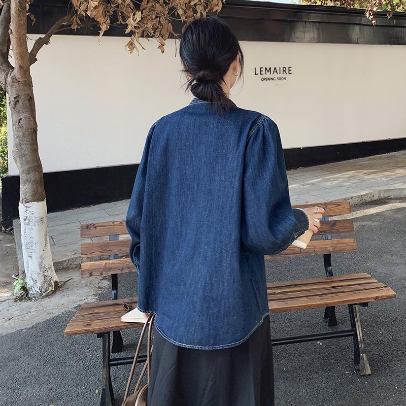 Women's 2025 Spring Retro Puff Sleeve Denim Shirt – Stylish, Unique, and Trendy Short Top