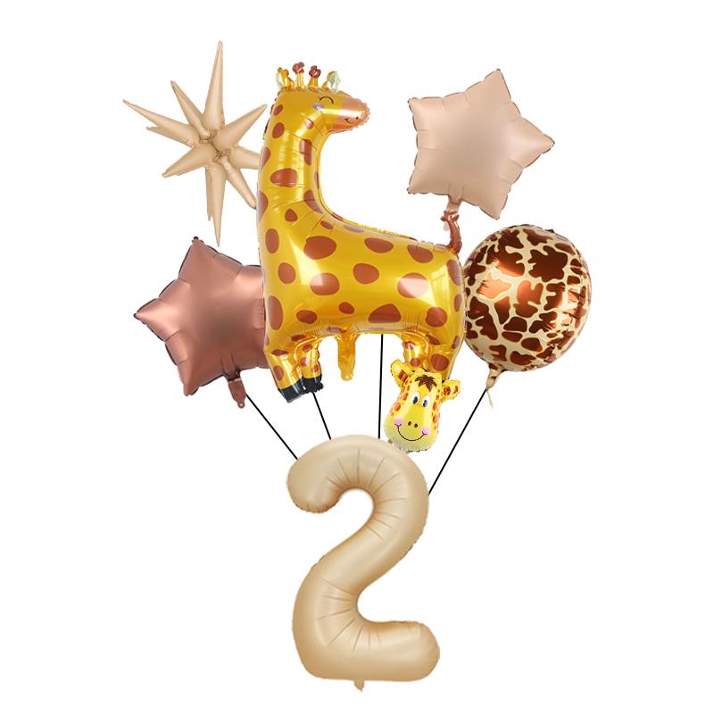 7Pcs/set Jungle Party Theme Foil Balloons Kids Birthday Party Decoration Zebra Giraffe Cute Animals Ball Air Globos Toys Gifts