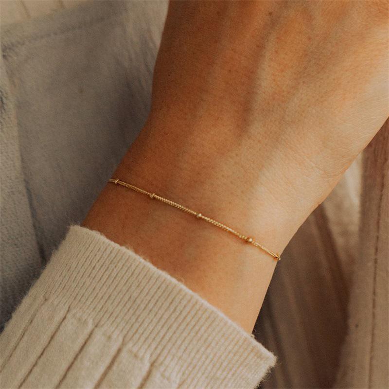 Elegant Women's Multi-Layer Beaded Bracelet - Stainless Steel 14K Gold Non-Fading Thin Chain Jewelry
